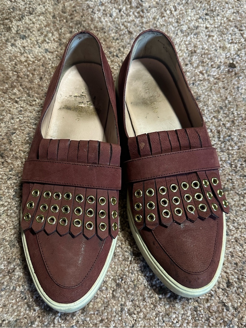 Kate Spade burgundy fringe grommet loafers size 8.5